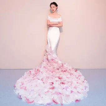 Elegant Ivory Wedding Dresses 2018 Trumpet Mermaid Flower Bow Square Neckline Backless Short Sleeve Chapel Train Wedding
