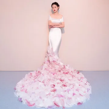 Élégant Ivoire Robe De Mariée 2018 Trompette Sirène Fleur Noeud Encolure Carrée Dos Nu Manches Courtes Chapel Train Mariage