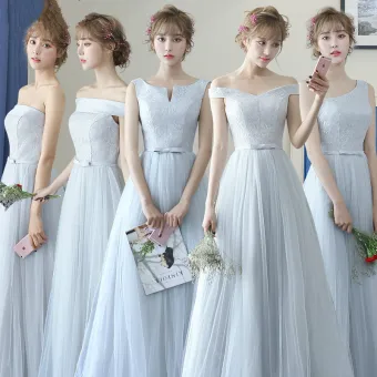 Chic Beautiful Grey Bridesmaid Dresses 2018 A Line Princess Bow Sleeveless Backless Floor Length Long Wedding Party Dresses