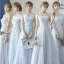 Chic / Beautiful Grey Bridesmaid Dresses 2018 A-Line / Princess Bow Sleeveless Backless Floor-Length / Long Wedding Party Dresses