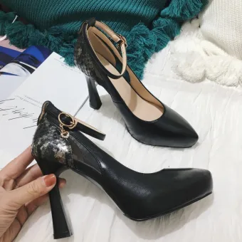 Mode Noire Soirée Percé Escarpins 2021 Cuir Bride Cheville 10 Cm Talons Aiguilles À Bout Pointu Escarpins Talons Hauts