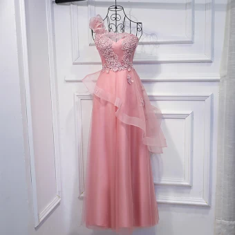 Lovely Wedding Party Dresses 2017 Lace Sequins Flower One Shoulder Sleeveless Ankle Length Empire Bridesmaid Dresses