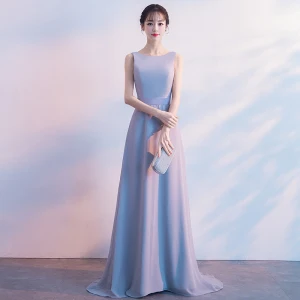 Simple Perle Rose Robe Demoiselle D 039 Honneur 2018 Princesse Noeud Encolure Dégagée Dos Nu Sans Manches Train De Balayage Robe Pour Mariage