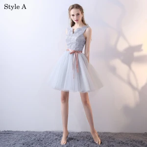 Chic Beautiful Grey Bridesmaid Dresses 2018 A Line Princess Bow Sleeveless Backless Short Wedding Party Dresses