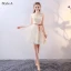Chic / Beautiful Champagne Bridesmaid Dresses 2018 A-Line / Princess Bow Lace Sleeveless Backless Short Wedding Party Dresses
