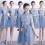 Chic / Beautiful Summer Sky Blue Bridesmaid Dresses 2018 A-Line / Princess Appliques Lace Bow Backless Short Wedding Party Dresses