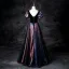 Vintage / Retro Black Starry Sky Multi-Colors Prom Dresses 2025 A-Line / Princess Square Neckline Short Sleeve Backless Floor-Length / Long Prom Formal Dresses
