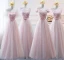 Chic / Beautiful Blushing Pink Bridesmaid Dresses 2018 A-Line / Princess Appliques Bow Lace Backless Floor-Length / Long Wedding Party Dresses
