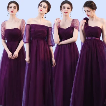 Wedding Party Dresses Bridesmaid Dresses Grape Crossed Straps Backless Bow Ankle Length Tulle Wedding Bridesmaid Fall Spring Summer Modest Simple A Line Princess 2018