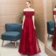 Modern / Fashion Burgundy Evening Dresses  2018 A-Line / Princess Beading Crystal Lace Flower Off-The-Shoulder Backless Short Sleeve Floor-Length / Long Formal Dresses