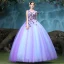 Vintage / Retro Quinceañera Lavender Prom Dresses 2018 Ball Gown Appliques Lace V-Neck Backless Sleeveless Floor-Length / Long Formal Dresses