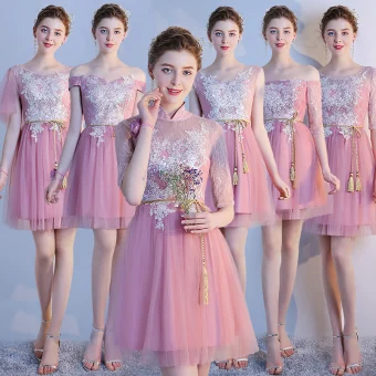 Chic Beautiful Blushing Pink Bridesmaid Dresses 2018 A Line Princess Appliques Lace Bow Backless Short Wedding Party Dresses