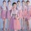 Chic / Beautiful Blushing Pink Bridesmaid Dresses 2018 A-Line / Princess Appliques Lace Bow Backless Short Wedding Party Dresses