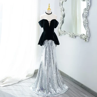 Charming Black Sequins Evening Dresses 2024 Trumpet Mermaid Strapless Sleeveless Backless Sweep Train Evening Party Formal Dresses