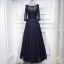 Chic / Belle Bleu Marine Robe De Ceremonie 2017 En Dentelle Fleur Paillettes Noeud Encolure Dégagée 3/4 Manches Longueur Cheville Princesse Robe De Soirée