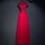 Chic / Belle Rouge Robe De Ceremonie 2017 En Dentelle Fleur Paillettes Col Haut Manches Courtes Longue Empire Robe De Soirée