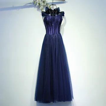 Chic Beautiful Navy Blue Formal Dresses Evening Dresses 2017 Sequins Sleeveless Sweetheart Ankle Length A Line Princess