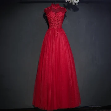 Chic Belle Robe De Ceremonie 2017 Dentelle Fleur Paillettes Col Haut Sans Manches Longue Robe Boule Robe De Soirée