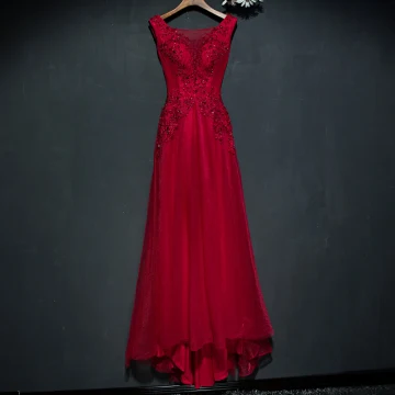 Chic Beautiful Red Formal Dresses Evening Dresses 2017 Lace Flower Sleeveless Square Neckline A Line Princess