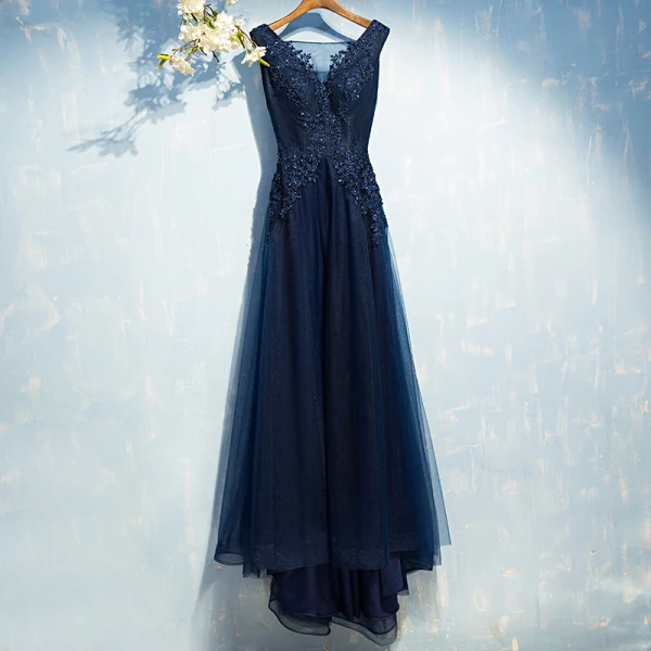 Classic Navy Blue Formal Dresses 2017 Lace Lace Flower Sequins Sleeveless A-Line / Princess Evening Dresses Classic Navy Blue Formal Dresses 2017 Lace Lace Flower Sequins Sleeveless A-Line / Princess Evening Dresses