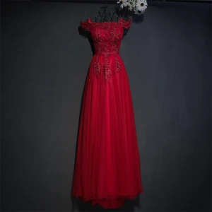 Chic Belle Rouge Robe De Ceremonie Robe De Soirée 2017 En Dentelle Fleur Lanières Paillettes Encolure Carrée Manches Courtes Empire