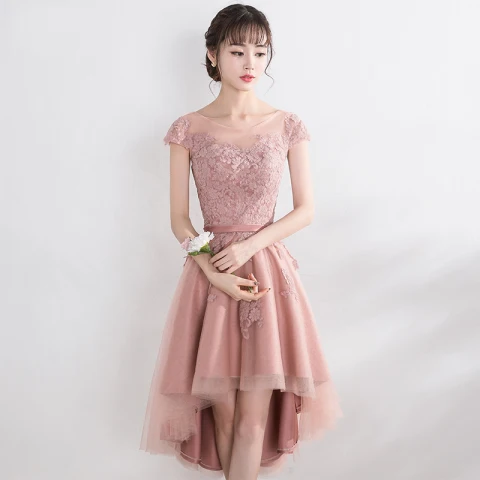 Lovely Graduation Dresses 2017 A-Line / Princess Lace Flower Strappy Scoop Neck Short Sleeve Backless Formal Dresses