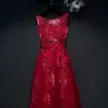 Piękne Czerwone Sukienki Wizytowe 2017 Imperium Koronkowe Kwiat Wiązane Wycięciem Bez Rękawów Długość Kostki Sukienki Wieczorowe