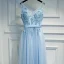 Elegant Sky Blue Bridesmaid Dresses 2017 A-Line / Princess Lace Flower Beading Backless V-Neck Sleeveless Ankle Length Wedding Party Dresses