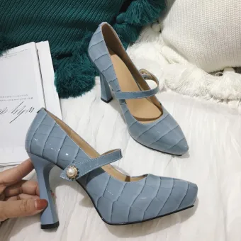Fashion Sky Blue Prom Pumps 2021 Leather 10 Cm Stiletto Heels Pointed Toe Pumps High Heels