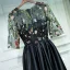 Chic / Belle Noir Robe De Ceremonie Robe De Soirée 2017 En Dentelle Fleur Encolure Dégagée 1/2 Manches Courte Princesse