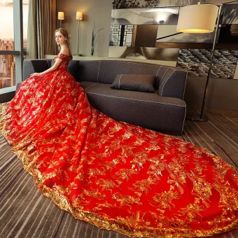 Luxus Herrlich Rot Brautkleider A Linie 2018 Mit Spitze Pailletten Off Shoulder Ärmellos Rückenfreies Königliche Schleppe Hochzeit
