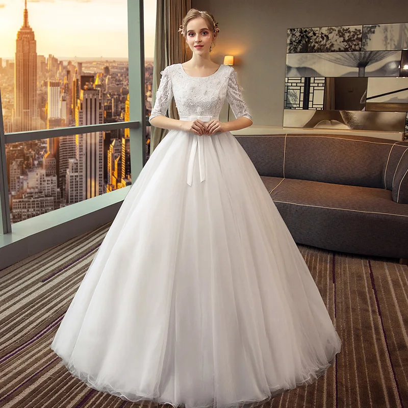 Chic Beautiful Black Wedding Dresses 2018 A Line Princess Bow Lace Sequins Scoop Neck 1 2 Sleeves Floor Length Long Wedding Chic Beautiful Black Wedding Dresses 2018 A Line Princess Bow Lace Sequins Scoop Neck 1 2 Sleeves Floor Length Long Wedding