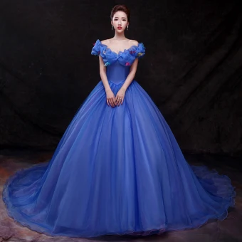Cendrillon Bleu Roi Robe De Bal 2018 Robe Boule Appliques De L Épaule Dos Nu Sans Manches Cathedral Train Robe De Ceremonie