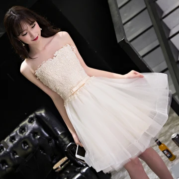 Sexy Champagne Robe De Graduation 2017 Princesse En Dentelle Fleur Noeud Dos Nu Bustier Sans Manches Courte Robe De Ceremonie