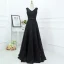 Classic Black Formal Dresses 2017 A-Line / Princess Lace Flower Bow V-Neck Sleeveless Floor-Length / Long Evening Dresses