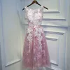 Lovely Candy Pink Graduation Dresses 2017 Lace Flower Backless Scoop Neck Sleeveless Short A-Line / Princess Formal Dresses