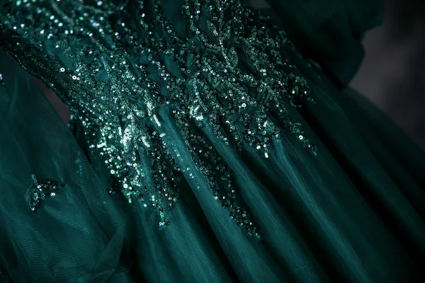 Vintage / Retro Dark Green Beading Sequins Prom Dresses 2025 A-Line / Princess V-Neck 3/4 Sleeve Backless Floor-Length / Long Prom Formal Dresses