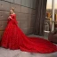 Schöne Rot Brautkleider 2018 Ballkleid Star Rundhalsausschnitt Lange Ärmel Rückenfreies Kathedrale Schleppe Hochzeit
