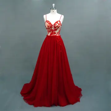 Chic Belle Bordeaux Robe De Bal 2018 Princesse Perlage En Dentelle Fleur Bretelles Spaghetti Dos Nu Sans Manches Train De Balayage Robe De Ceremonie