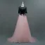Sparkly Pearl Pink Evening Dresses  2018 A-Line / Princess Beading Lace Flower Scoop Neck 1/2 Sleeves Sweep Train Formal Dresses