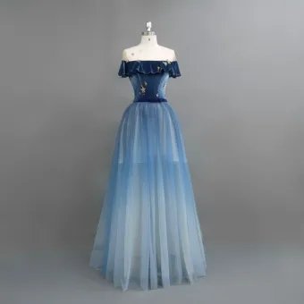 Moderne Mode Bleu Marine Robe De Soirée 2018 Princesse Étoile Daim Noeud Encolure Dégagée Manches Courtes Longue Robe De Ceremonie
