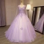 Elegant Lavender Prom Dresses 2018 Ball Gown Appliques Lace Flower Beading Pearl Sequins Scoop Neck Backless Sleeveless Watteau Train