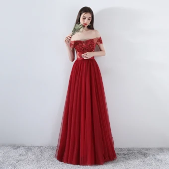 Chic Belle Bordeaux Robe De Bal 2018 Princesse Perlage Cristal En Dentelle Fleur De L Épaule Dos Nu Sans Manches Longue Robe De Ceremonie