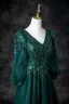 Vintage / Retro Dark Green Beading Sequins Prom Dresses 2025 A-Line / Princess V-Neck 3/4 Sleeve Backless Floor-Length / Long Prom Formal Dresses