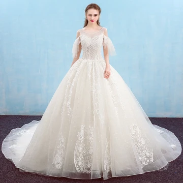Elegant Ivory Wedding Dresses 2018 Ball Gown Beading Sequins Crystal Lace Flower Scoop Neck Backless Sleeveless Cathedral Train Wedding