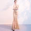 Chinese style Champagne Evening Dresses  2018 Trumpet / Mermaid Sequins Rhinestone High Neck Sleeveless Floor-Length / Long Formal Dresses