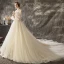 Charming Champagne Wedding Dresses 2018 A-Line / Princess Lace Flower Appliques Pearl Scoop Neck Long Sleeve Backless Cathedral Train Wedding
