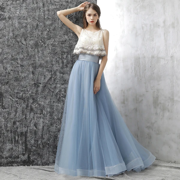 Bohême 2 Pièces Robe De Bal 2017 Princesse Sans Manches Perlage Perle Fleur Volants Robe De Ceremonie Train De Balayage