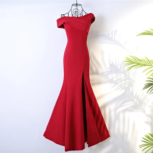 Sexy Red Formal Dresses 2017 Trumpet Mermaid Cascading Ruffles One Shoulder Backless Short Sleeve Floor Length Long Evening Dresses
