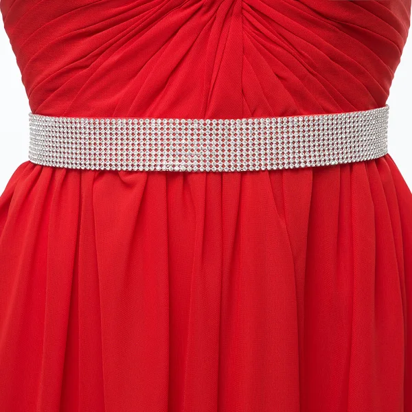 Enkel Rød Chiffon Selskapskjoler 2018 Empire Kjæreste Uten Ermer Rhinestone Sash Lange Buste Ryggløse Formelle Kjoler